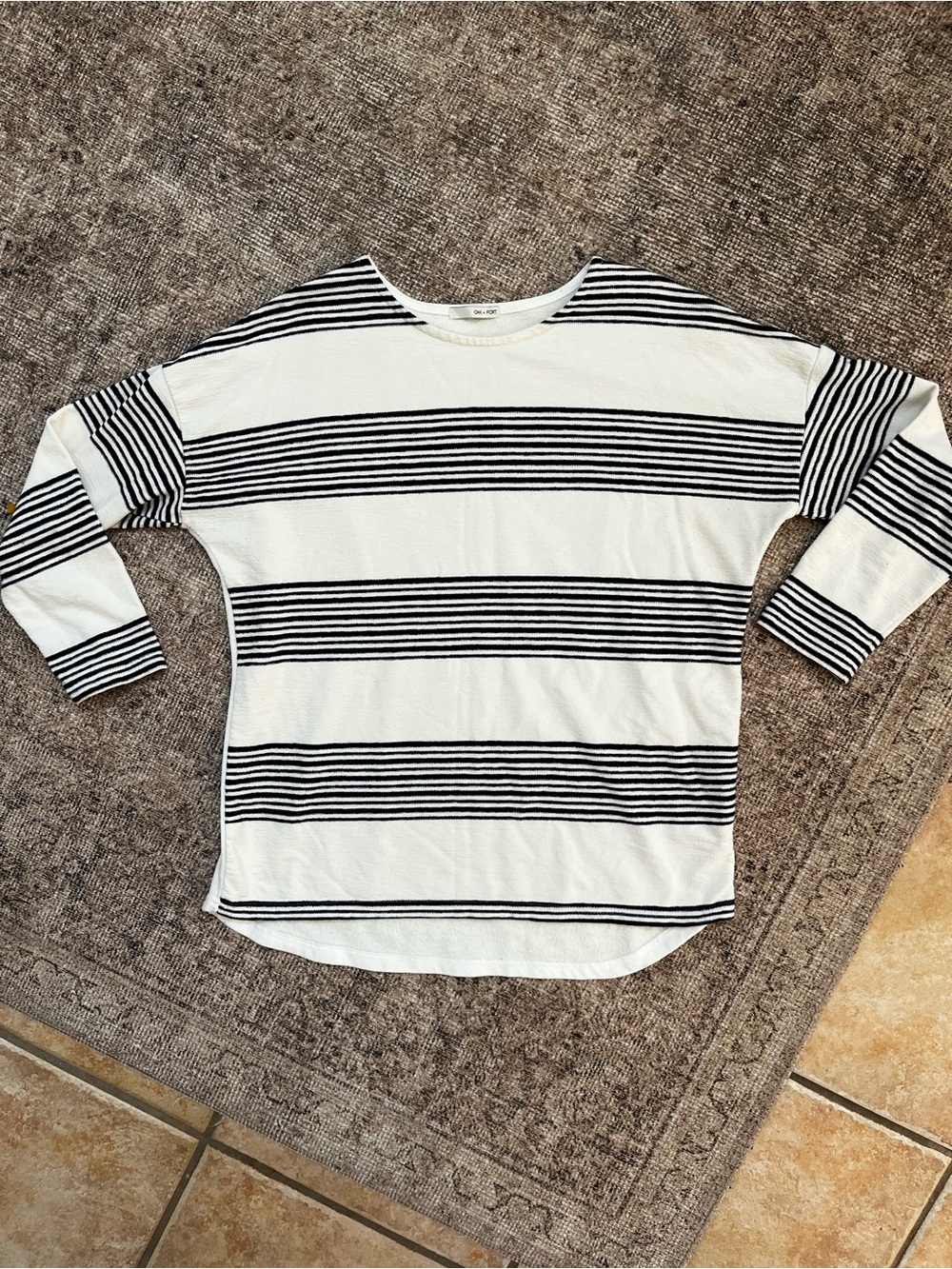 Oak + Fort Navy & White Striped Long Sleeve Top M